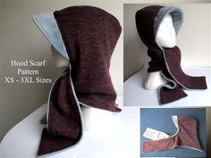 Jersey Hood Scarf With Fleece Lining And Visor PDF Sewing Pattern Hood Pattern Sewing, Hooded Cowl Scarf, Scarf Sewing, Scarf Sewing Pattern, Hooded Scarf Pattern, Hood Scarf, Hood Pattern, Hood Hat, Sewing Fleece