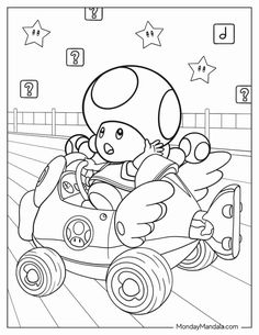 mario kart coloring pages for kids to print out and color with the mario kart