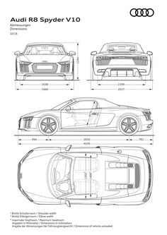 the audi r8 v10 coupe quatro is shown in blueprints