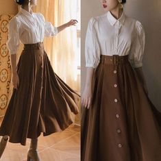 Jane Eyre Inspired Outfits, House Wife Aesthetic Outfit, Brown Dress Vintage, Edwardian Inspired Outfits, Modern Pirate Fashion, Fantasy Scholar Outfit, Modest Academia Outfits, Ravencore Outfit, Dark Academia Long Skirt