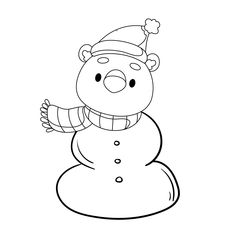 a black and white drawing of a snowman with a santa hat on it's head