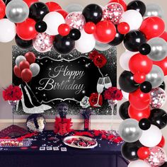 PRICES MAY VARY. Valuable Party Pack: Package includes 40 * 12 inch latex balloons (black, red, white), 5 * 12 inch confetti balloons, 10 * 10 inch metallic silver latex balloons, 10 * 5 inch latex balloons (black, red), 1 black silver high heels birthday backdrop 2.5*4ft /0.8*1.2cm, 1 roll of balloon tape strip, 1 roll of balloon adhesive. Widely Occasions: The red black and silver balloon garland is full of unique atmosphere, you could use them in birthday theme party, wedding party, baby show Black And Silver Balloon Garland, Black And Silver Party Decorations, Black And Silver Party, Silver Balloon Garland, Alcohol Birthday Cake, Heels Champagne, Black Party Decorations, Silver Party Decorations, Women Birthday Party