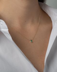 Emerald Cut Emerald Necklace - Zoe Lev Jewelry Minimalist Necklace Gold Minimal Classic, Emerald Cut Emerald Necklace, Green Jewel Necklace, Emerald Jewelry Necklaces, Green Emerald Pendant Necklace, Emerald Chain, Emerald Pendant Necklace, Jewelry Necklace Simple, Emerald Necklace Pendant