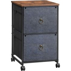 two drawers with wheels on each side and a wooden top in the middle, against a white background