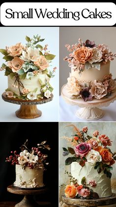 Elegant small wedding cake with floral and rustic decor, ideal for intimate weddings. Cakes With Gold Accents, Small Wedding Cake With Cupcakes, Small Simple Wedding Cake, Simple Wedding Cake Designs, Simple Small Wedding, Small Wedding Cake Ideas, Cakes With Flowers