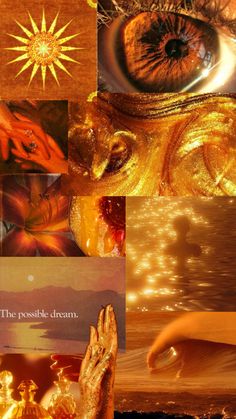 an artistic collage with gold and orange colors