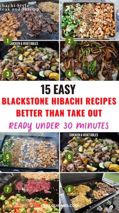 the steps to make black stone hibachi recipe are shown in this collage