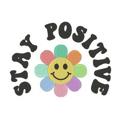 a flower with the words posita on it and a smiley face in the center