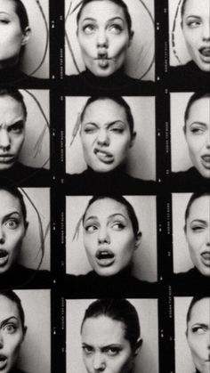 many different images of a woman making faces with their mouths open and eyes wide open