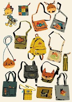 an assortment of purses are shown in this illustration