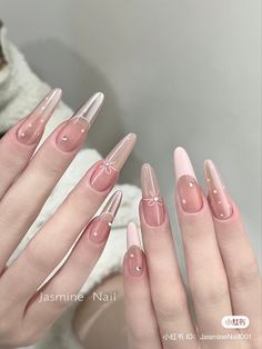 Light Pink Aesthetic, Art Deco Nails, Long Press On Nails, Hello Nails, Fairy Style