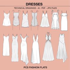 the technical drawings of dresses for all types of women