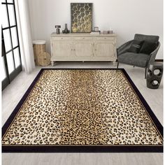 a leopard print rug in a living room