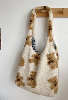 Fuzzy Teddy Bear Reversible Shoulder Bag - AnotherChill Cottagecore Bag, Tot Bag, Winter Handbags, Cute School Bags, Jeans Patchwork, Reversible Tote Bag, Reversible Tote, Teddy Bear Plush, Cute Tote Bags