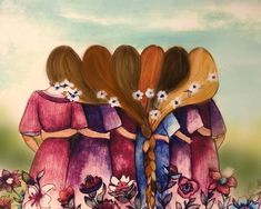 two girls with braids and flowers in their hair are standing next to each other