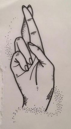 a black and white drawing of a hand making the v sign with it's fingers