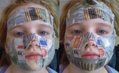 two girls with duct tape covering their faces