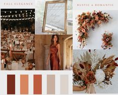 a collage of photos with flowers, candles and decorations in oranges and browns