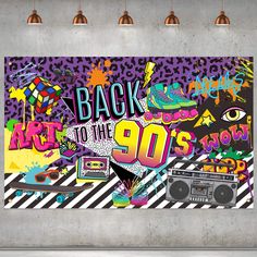 the back to the 90's poster is hanging on a wall