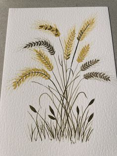 an image of some plants that are in the grass on white paper with watercolor pencils