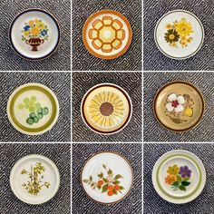 nine plates with different designs on them