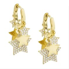 Earring Charm Jewelry Accessories Gold Star Hoop Metal 14K Copper YOS0312 - Touchy Style Star Huggies, Bling Things, Fashion Star, Hoop Earrings Style, Gem Earrings, Personalized Pendant, Crystal Stars, Fashion Jewelry Earrings, Gold Drop Earrings