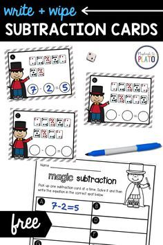 the printable worksheet for subtraction cards to help students learn how to use