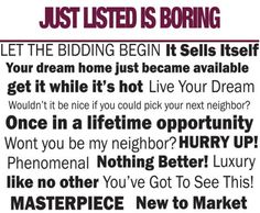 an advertisement with the words, just listed is boring let the biding begin it sells itself get it while it's hot live your dream