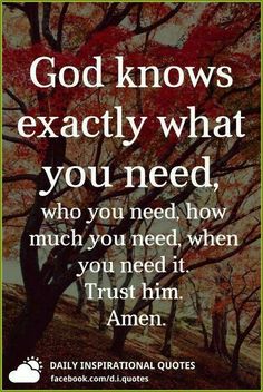 the quote god knows exactly what you need, who you need, when you need it trust him