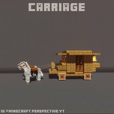 a horse pulling a wooden cart with logs on it's back in minecraft