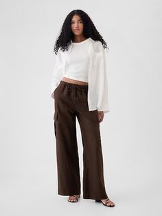 Mid Rise Linen-Cotton Pull-On Cargo Pants Easy Silhouette, Clothes Horse, Feminine Look, Pull On Pants, Soft Hand, Petite Size, Cargo Pants, Work Outfit, Mid Rise