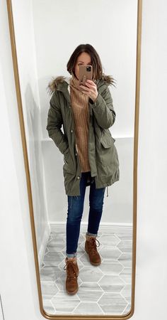 Outfits lately - roundup ~ Lilly Style Khaki Parka Outfit Winter, Army Green Parka Outfit Winter, Combat Style Khaki Parka For Fall, Spring Military Style Khaki Parka, Nyc Fall Outfits, Nyc Outfits, Winter Outfits Cold, Interesting Outfits, Winter Fashion Outfits Casual