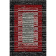 a black and red rug with stripes on it