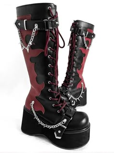 ❤Punk Style Round Toe Platform Boots❤︎ Red Color Matching, Flame Knight, Goth Platform Boots, Goth Platforms, Goth Shoes, Goth Boots, Punk Shoes, Knight Boots, Dr Shoes