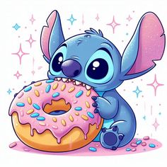 a cartoon character eating a donut with sprinkles