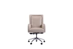 an office chair with wheels on the back and seat upholstered in beige leather