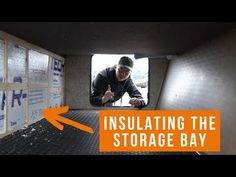 the inside of a storage bay with an orange arrow pointing to it and text that reads insulating the storage bay