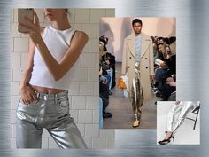 Here's How to Travel to Italy Like a Fashion Editor | Who What Wear Silver Jeans Outfit, Metallic Trousers, Silver Pants, Jeans Trend, Metallic Jeans, Metallic Pants