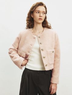 Composition : Shell: 54% wool, 46% polyester, lining: polyester 100%Color : LIGHT PINK_01_S,LIGHT PINK_02_MCountry of Origin : CHINA Pink Boucle Jacket Outfit, Boucle Jacket Outfit, Boucle Jacket, Jacket Outfit, Pink Jacket, Jacket Outfits, Color Light, Light Pink, Jackets & Coats