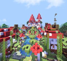 Mushroom Core Minecraft, Frog Farm Minecraft, Minecraft Mushroom Fountain, Mushroom Kingdom Minecraft, Mushroom Town Minecraft, Minecraft World Themes, Mushroom Castle Minecraft, Frog House Minecraft, Goblincore Minecraft