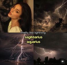 two different pictures with lightning in the sky and one has an image of a woman's face on it