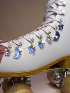 NEW STYLES Roller Skate Shoe Lace Accessories Diamond Glass - Etsy Adjustable White Shoe Charms As A Gift, Adjustable White Shoe Charms As Gifts, Roller Skates Fashion, Butterfly Mermaid, Seashell Heart, Roller Skating Outfits, Quad Roller Skates, Roller Skate Shoes, Roller Skaters