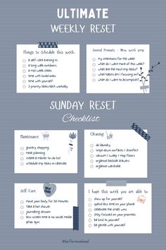 Transform your week with a powerful #WeeklyReset! Discover effective strategies to boost productivity, reduce stress, and stay organized. In this pin, we'll share step-by-step tips for setting goals, decluttering your space, and planning your week for maximum efficiency. Whether you're looking to enhance your personal growth or improve your work-life balance, these #WeeklyResetRoutine hacks will help you achieve your goals. Follow these easy tips and make every week a successful one! #Productivity #Organization #GoalSetting #SelfCare #SuccessTips #WeeklyPlanner #LifeHacks Weekly Life Planner, Life Goals List Planners, Set Yourself Up For A Good Week, Weekly Planning Checklist, What To Plan Each Month, How To Plan Your Week To Be Productive, Weekly Todo List Ideas, Planning Your Week, Weekly Goals Ideas