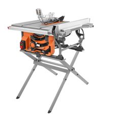 a table sawing machine with an orange handle on it's side and legs