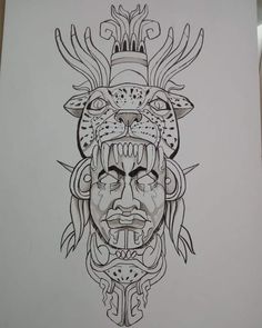 a drawing of a face with an elaborate design on it