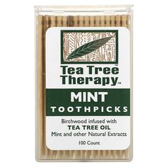 Birchwood Infused with Tea Tree Oil, Mint and Other Natural ExtractsTea Tree Therapy Toothpicks are made from birchwood trees treated with Tea Tree Oil and other natural extracts to provide optimal oral hygiene. Tea Tree Oil's natural antiseptic properties help freshen breath and kill bacteria that causes plaque and tartar. Their long-lasting flavor can be an aid to those giving up smoking. Cinnamon Toothpicks, Tree Therapy, Fazbear Frights, Australian Tea Tree Oil, Australian Tea Tree, Cassia Cinnamon, Waste Free Living, D Vitamin, Wellness Aesthetic