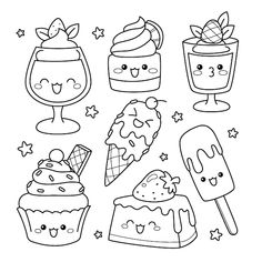 doodle ice cream and desserts with stars on white background royalty illustration stock illustration