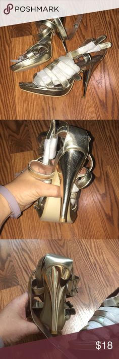 Alisha Hill NWOT❗️Gold Strappy Sandal Heels Never worn and have packaging still on it! Appx 4.5 inches high. Alisha Hill Shoes Heels Glamorous Gold Sandals With 4-inch Heel, Gold Heels With 4-inch Open Heel, Gold Heel Strap Sandals For Night Out, Gold Sandals With Heel Strap For Night Out, Gold Open Heel Sandals For Night Out, Gold Open Heel Platform Heels, Gold Heels With Platform And Open Heel, Gold Open Heel Heels With Platform, Gold Sandals With 4-inch Heel And Closed Toe