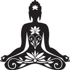 the silhouette of a person sitting in a lotus position