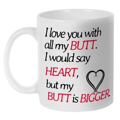 PRICES MAY VARY. ✅Butt Mug Size: Butt coffee mug is in 11oz, 300ml volume. It is the most suitable size for drinking in easy hand grip. ✅Funny Mugs Message: The message on the mug”I love you with all my butt. I would say heart, but my butt is bigger” is really funny and hilarious. ✅Girlfriend Gifts Boyfriend Gifts Quality Insurance: The mugs for boyfriend/girlfriend is double sides printing in durable and vibrant color with dishwasher and microwave proof! ✅Funny Coffee Mug Gifts Packing Box: 11o Gifts Fir Boyfriend, Homemade Gifts For Girlfriend, Creative Gifts For Boyfriend, Sweet Lover, Purple Gift, Best Friends Funny, Birthday Gifts For Husband, Unique Valentines, Funny Coffee Mug